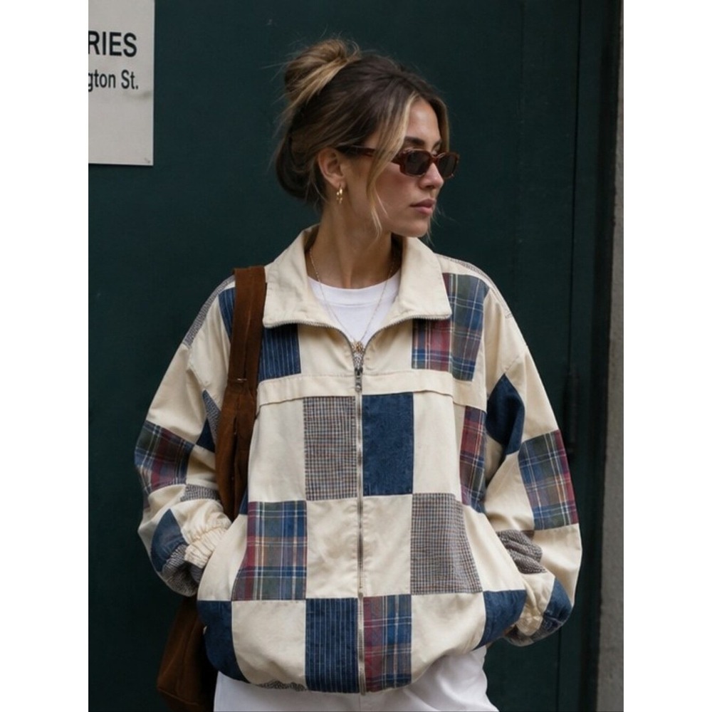 Vtg Koret Patchwork Jacket Grannycore Plaid Boxy Oversized Preppy Streetwear 2X